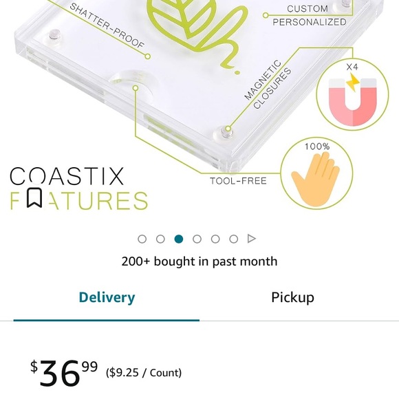 NIB Coastix Set of 4, Modern Square Shatterproof Acrylic Photo Frame Coasters - Picture 5 of 5